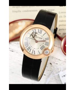 Ballon Blanc De Cartier Montre Suisse à Quartz Réplique avec Boîtier Or Rose Bracelet Cuir 