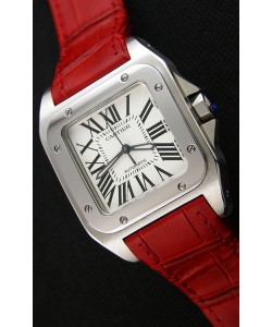 Cartier Santos De Cartier 1:1 Miroir Montre Réplique Sangle Rouge 33MM Montre Femme 