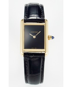 Tank Must Cartier Montre Super Clone Edition 29MM en or jaune cadran noir 