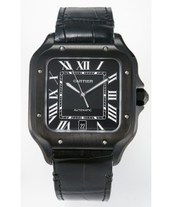 Cartier Santos De Cartier Revêtement DLC sur acier Cadran noir Super Clone Réplique Montre 40MM 