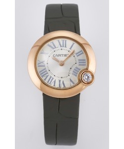 Montre Ballon Blanc De Cartier Super Clone 30MM en Or Rose Bracelet Vert