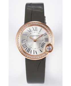 Montre Ballon Blanc De Cartier Super Clone 30MM en Or Rose Bracelet Vert