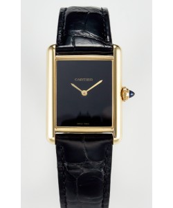 Tank Must Cartier Montre Super Clone Edition 33.7MM en or jaune Cadran noir 