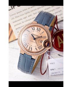Ballon De Cartier Automatique Suisse Cadran Or Qualité Miroir 33MM en Plaqué Or Rose