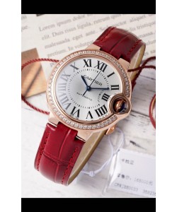 Ballon De Cartier Automatique Suisse Cadran Argenté Qualité Miroir 33MM en Plaqué Or Rose