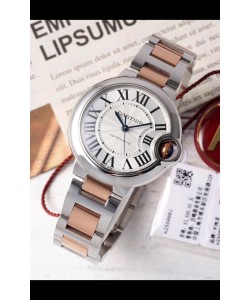 Ballon De Cartier Automatique Suisse Cadran Blanc Qualité Miroir 33MM en Boîtier Bicolore