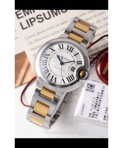 Ballon De Cartier Automatique Suisse Cadran Blanc Qualité Miroir 33MM en Boîtier Bicolore