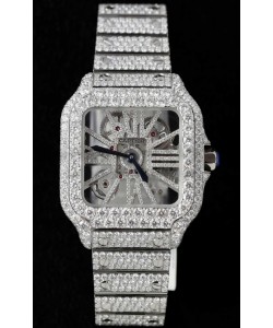 Montre Santos De Cartier avec cadran squelette - MOSSANITES Edition pavée Montre Suisse Réplique