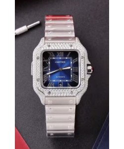 Cartier Santos De Cartier 904L Acier Cadran Bleu Réplique Montre Super Clone 40MM 