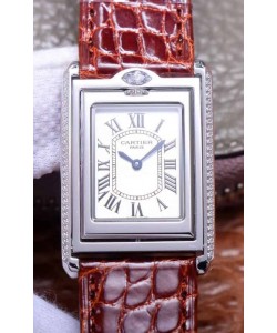Cartier Tank Reversible Montre Suisse à Quartz Réplique en Boîtier Acier - Bracelet Marron