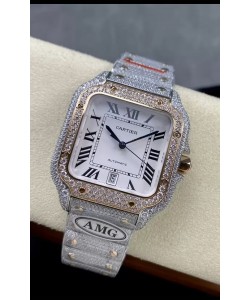 Cartier "Santos De Cartier" Réplique miroir 1:1 à cadran blanc - 40MM - Diamants véritables 