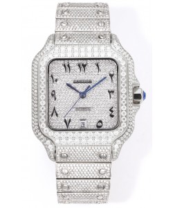 Cartier « Santos De Cartier » en acier inoxydable avec diamants, cadran arabe, réplique miroir 1:1 - 40 mm - diamants authentiques