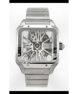Montre Santos De Cartier Super Clone avec cadran squelette et boîtier en acier inoxydable 