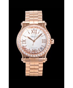Montre Chopard Happy Sport 1:1 Réplique Suisse Automatique 36MM en Or Rose Cadran Blanc
