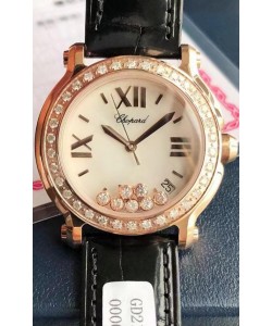 Chopard Happy Montre réplique 1:1 en or rose - Diamants véritables 