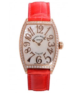 Franck Muller Montre Cintree Curvex Cadran Nacre en Plaqué Or Rose - Bracelet Rouge 