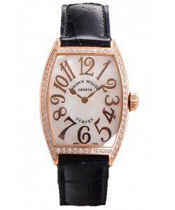 Franck Muller Montre Cintree Curvex à cadran nacre en plaqué or rose - Bracelet noir 