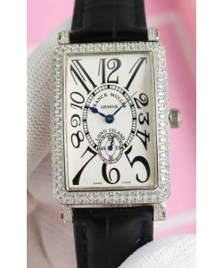 Réplique de la montre pour dames Franck Muller Long Island, mouvement à quartz suisse, bracelet cuir 