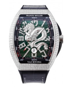 Franck Muller Vanguard Yachting Dragon V45 Cadran vert et lunette diamants Réplique Suisse 