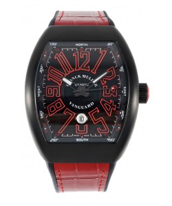 Franck Muller Vanguard en boîtier DLC Cadran noir Bracelet rouge 