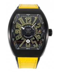 Franck Muller Vanguard en boîtier DLC Cadran noir Bracelet jaune 