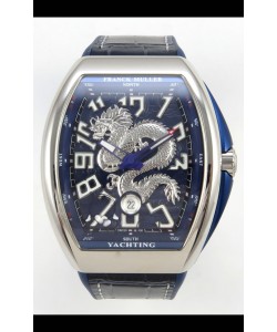 Franck Muller Vanguard Super Clone Yachting Dragon V45 Cadran bleu Boîtier en acier inoxydable 