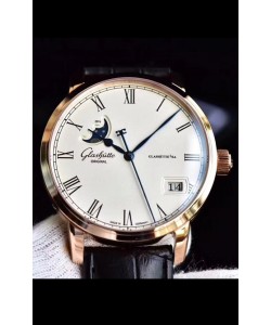 Glashuette Senator Excellence Panorama Date Phase de Lune montre suisse en or rose