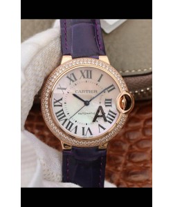 Montre "Ballon De Cartier" Suisse Automatique 1:1 Qualité Miroir 36MM dans un boîtier en or rose à bracelet violet