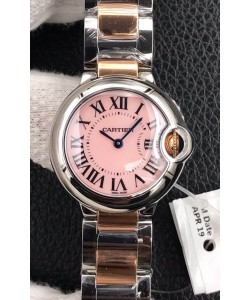 Montre "Ballon De Cartier" Suisse Quartz 1:1 Qualité Miroir 28MM avec bracelet en or rose deux tons