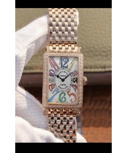 Montre Franck Muller Long Island Montre suisse en or rose avec mouvement à quartz lunette en diamants