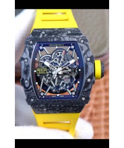 Montre Richard Mille RM35-02 Rafael Nadal Boîtier en carbone forgé avec bracelet jaune - 1:1 Super Qualité Suisse