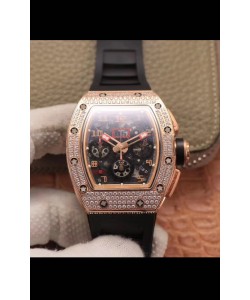 Montre Richard Mille RM011 Felipe Massa 1:1 Qualité Miroir Une Pièce Céramique Noire Or Rose Diamants 