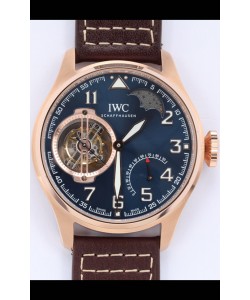 IWC Portuguese Véritable Mouvement Tourbillon Suisse Montre en or rose avec cadran bleu 