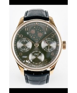 IWC Super Clone Portuguese Calendrier perpétuel en or rose Cadran gris Réplique de montre 