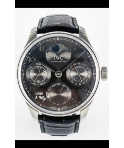 IWC Super Clone Portuguese Calendrier perpétuel Boîtier en acier Cadran gris Réplique de montre 