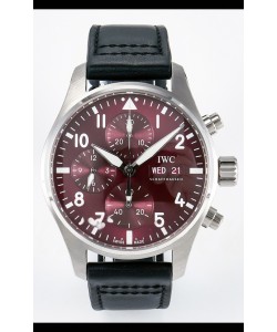 Montre IWC Super Clone Pilot Chronograph Edition à cadran rouge et bracelet en cuir, réplique suisse 