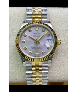 Montre Rolex Datejust 31MM Mouvement ETA-2671 Réplique Suisse en acier 904L avec cadran argenté en or jaune 