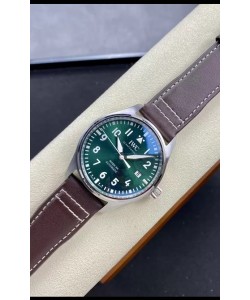 IWC Pilot MARK Series IW328205 1:1 Miroir Réplique de Montre Suisse, cadran vert, bracelet brun