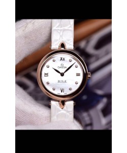 Omega De Ville - Montre suisse à quartz, édition Dewdrop, en or rose, bracelet blanc
