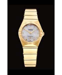 Omega Constellation Ladies Swiss Quartz Réplique Miroir - Boîtier en or jaune - Cadran perle blanche