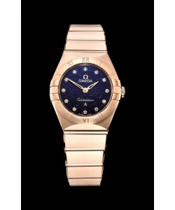 Omega Constellation Ladies Swiss Quartz Réplique 1:1 Miroir - Boîtier en or rose et cadran noir étoilé 
