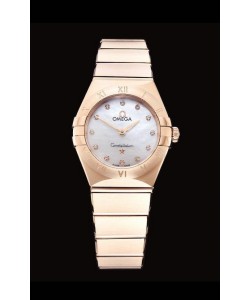 Omega Constellation Ladies Swiss Quartz Réplique 1:1 Miroir - Boîtier en or rose - Cadran perle blanche