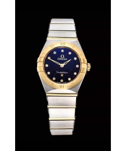 Omega Constellation Ladies Swiss Quartz Réplique 1:1 Miroir - Boîtier bicolore avec cadran noir étoilé 