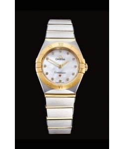 Omega Constellation Ladies Swiss Quartz Réplique 1:1 Miroir - Boîtier bicolore avec cadran perle blanche