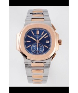 Patek Philippe Nautilus 5980/1AR-001 Bicolore Or Rose 904L Boîtier Acier en Cadran Bleu - Réplique Miroir 1:1