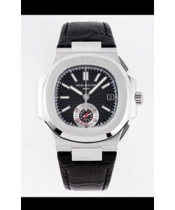 Patek Philippe Nautilus 5980/1A 904L Boîte en Acier avec Cadran Noir et Bracelet en Cuir - Réplique Miroir 1:1