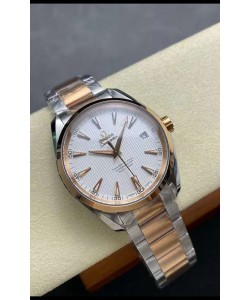 Omega Aqua Terra 150M Cadran blanc 904L Boîtier or rose deux tons Réplique miroir 1:1 41MM 