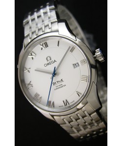Omega De-Ville Annual Calendar Bracelet en acier Montre Réplique Suisse 1:1 Miroir Édition cadran blanc
