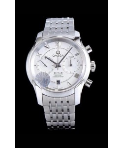 Chronographe Omega De Ville 1:1 Réplique de montre à miroir en cadran blanc 42MM