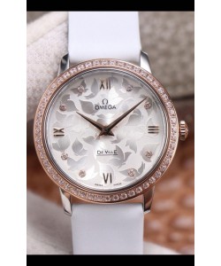 Omega De Ville Cadran Floral Mouvement à Quartz Suisse dans un boîtier deux tons - Cadran Acier